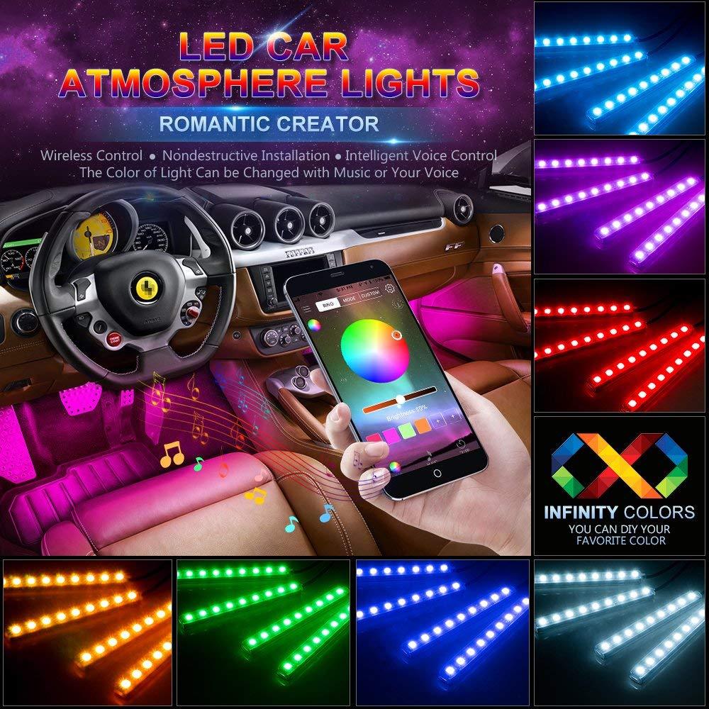 Bluetooth App Controlled 72 LED Atmosphere Light Multicolour Music Car  Strip Lamp For Car, 18 LED