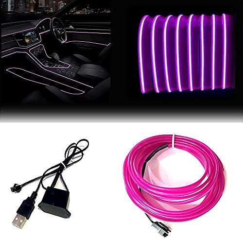 JAIZAIWJ USB EL Wire Car LED Interior Strip Light 3M/10FT 5V Auto Neon Wire  Lights with 6mm Sewing Edge Glowing Electroluminescent Ambient Lighting